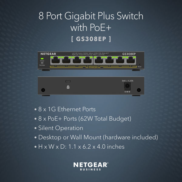 Picture of 8-Port Gigabit Ethernet PoE+ Smart Managed Plus Switch