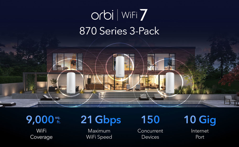 NETGEAR Orbi 870 Series Tri-band WiFi 7 Mesh System (RBE873)